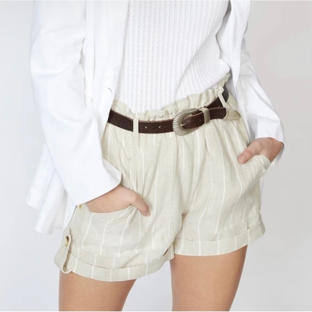 ANTHROPOLOGIE — SANCTUARY THE ISLAND SHORTS IN HAMPTON STRIPE, CREAM/WHITE LINEN